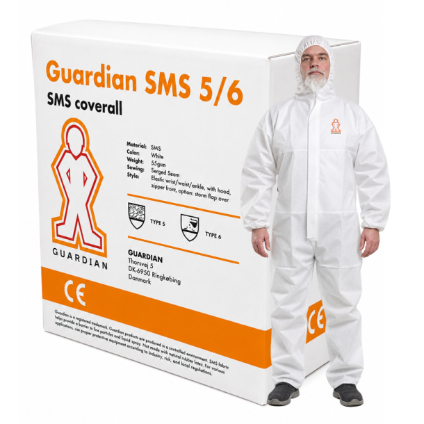 GUARDIAN SMS beskyttelsesdragt Type 5/6, Hvid (Kassek�b)