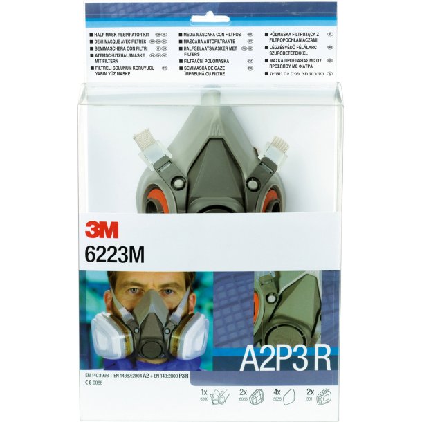 3M genanvendeligt halvmaske-ndedrtsvrn, A2P3 R-filter, maskestr. mellem, 6223M