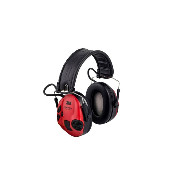 3M PELTOR SportTac-headset, 26 dB, rde/sorte skaller, foldbar hovedbjle, MT16H210F-478-RD