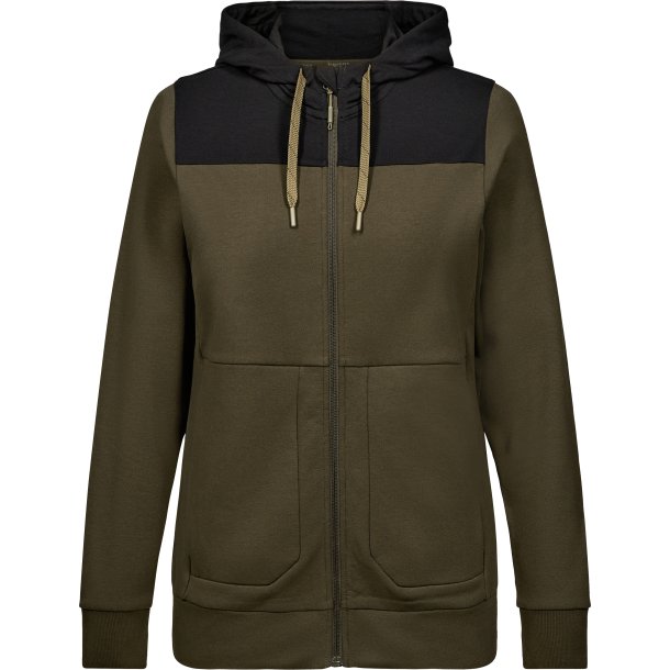 ENGEL Entire dame sweat cardigan med h�tte Forest Green/Sort 8334-247