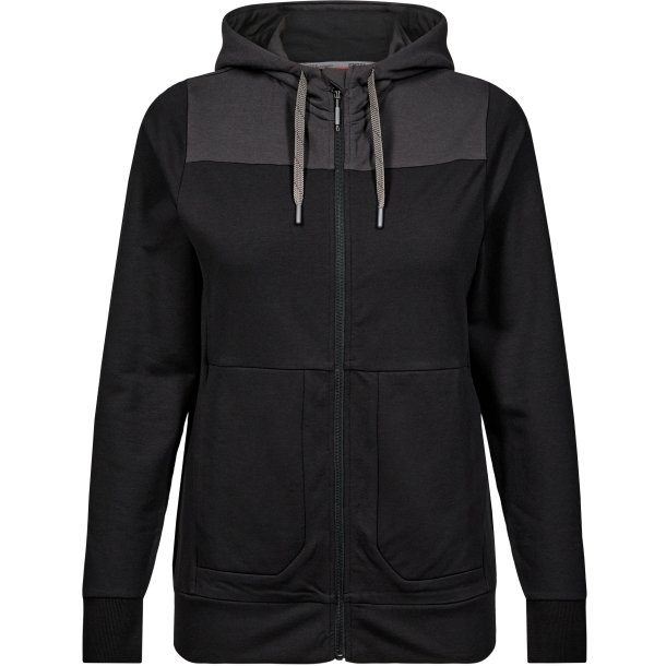 ENGEL Entire dame sweat cardigan med htte Sort/Antrazitgr 8334-247