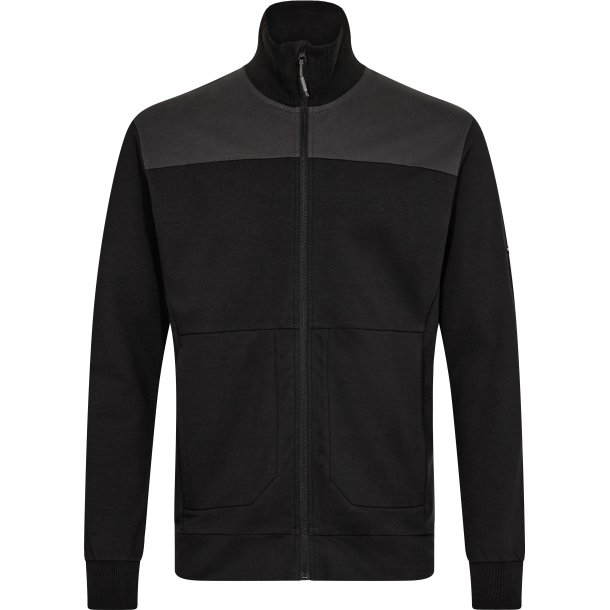 ENGEL Entire sweat cardigan med krave Sort/Antrazitgr 8328-247