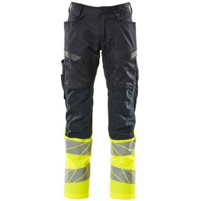 MASCOT® Bukser med knlommer Mrk Marine/Hi-Vis Gul 19679-236-01017