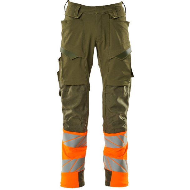 MASCOT Bukser med knlommer Mosgrn/Hi-Vis Orange 19179-511-3314